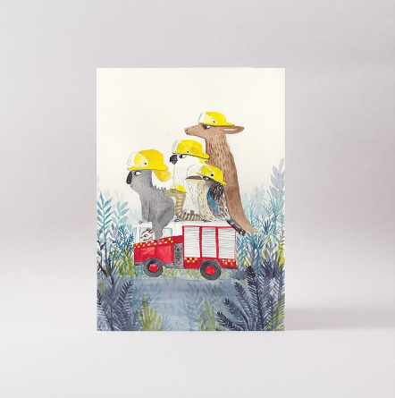 Surfing Sloth Fire Truck Card