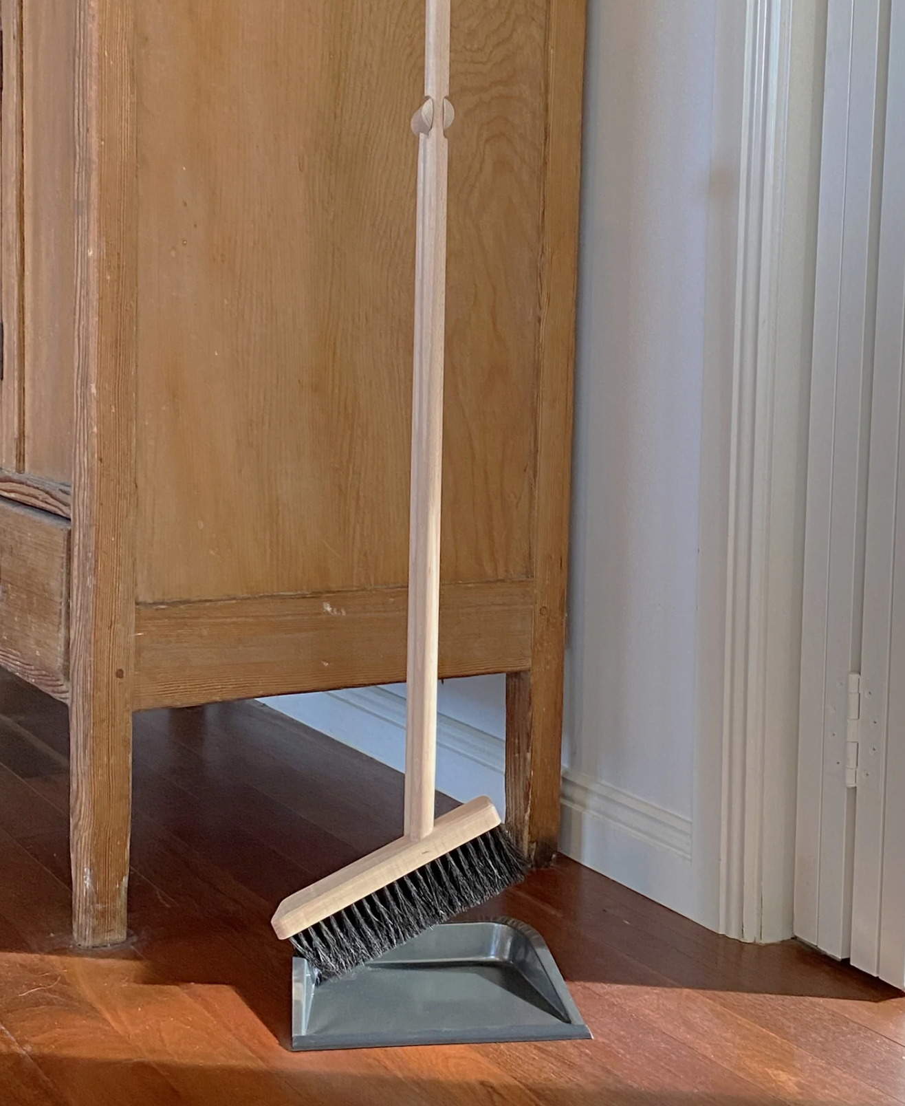 Long Timber Handle Dustpan with Brush Broom Set