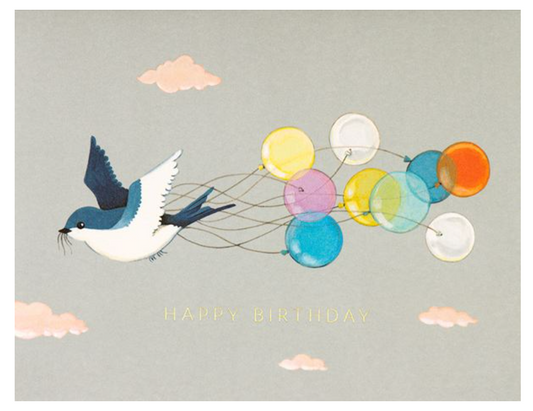 Swallow and Balloons Birthday Greeting Card