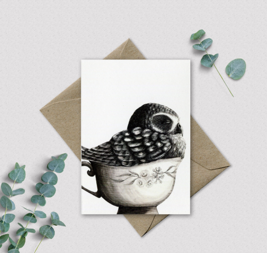 Renee Treml Tea Cosy Boobook Owl Notecard