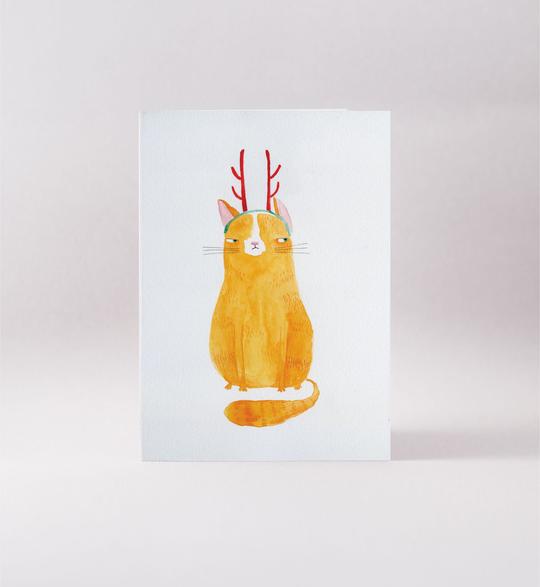 Surfing Sloth Cats In Antlers Card