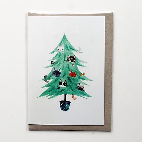 Surfing Sloth Catmas Tree Greeting Christmas Card