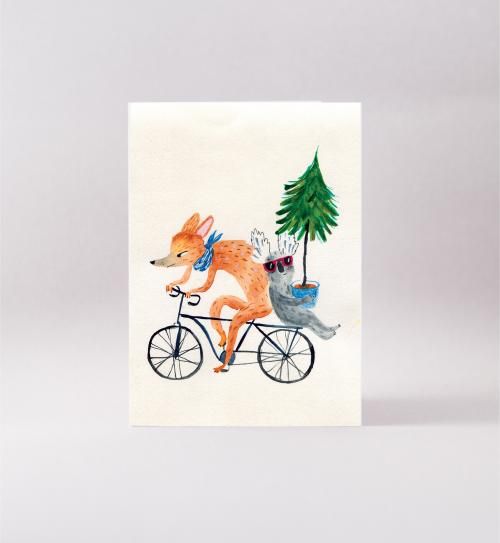 Surfing Sloth Christmas Bicycle Greeting Card