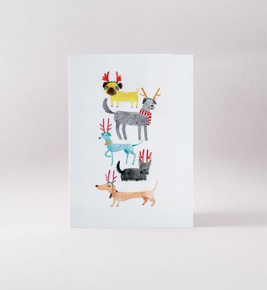 Surfing Sloth Dogs In Antlers Card