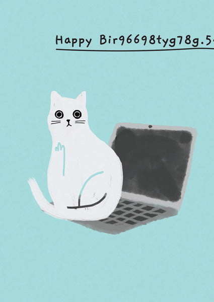 Ken The Cat Happy Birthday Laptop Cat Greeting Card