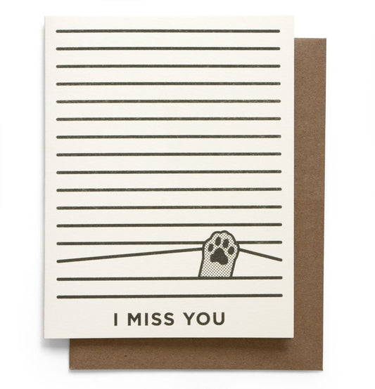 I Miss You Paws Risograph Greeting Card