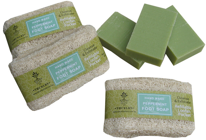 Handmade Peppermint Foot Soap with Loofah Pocket